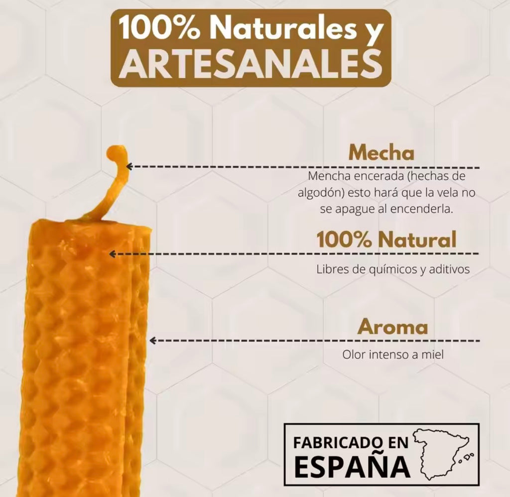 🕯️ Velas de Miel Artesanales – Cera Natural de Abeja con Diseño Panal