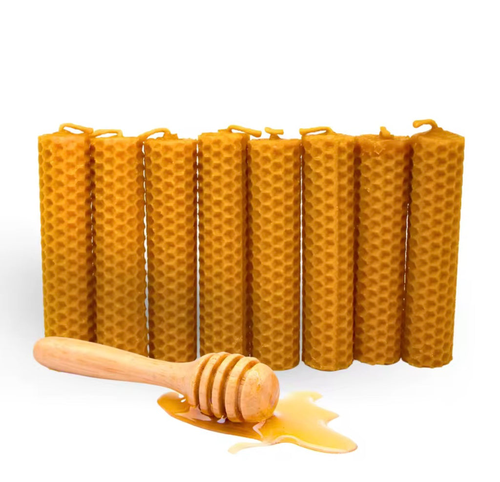🕯️ Velas de Miel Artesanales – Cera Natural de Abeja con Diseño Panal