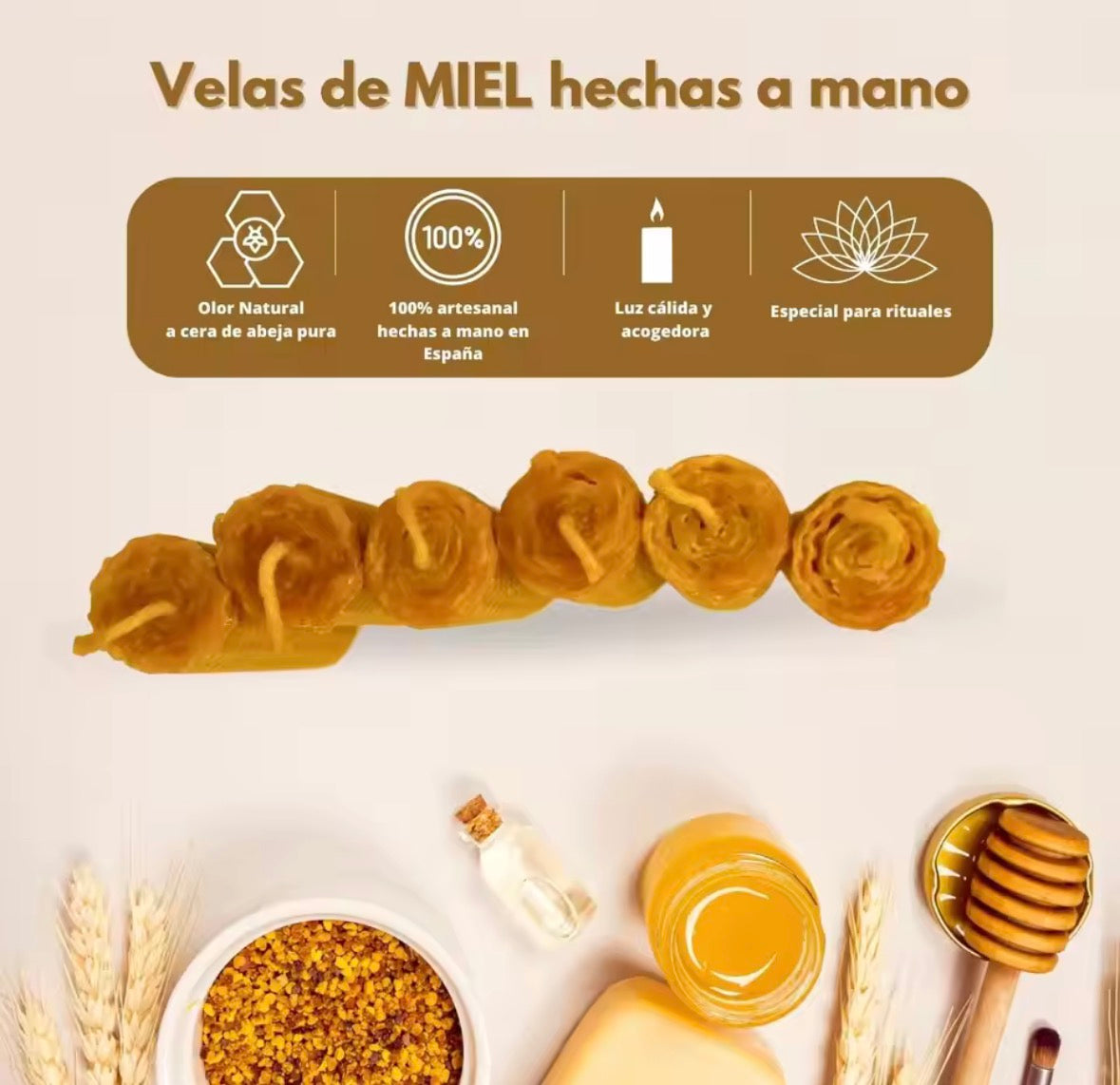 🕯️ Velas de Miel Artesanales – Cera Natural de Abeja con Diseño Panal
