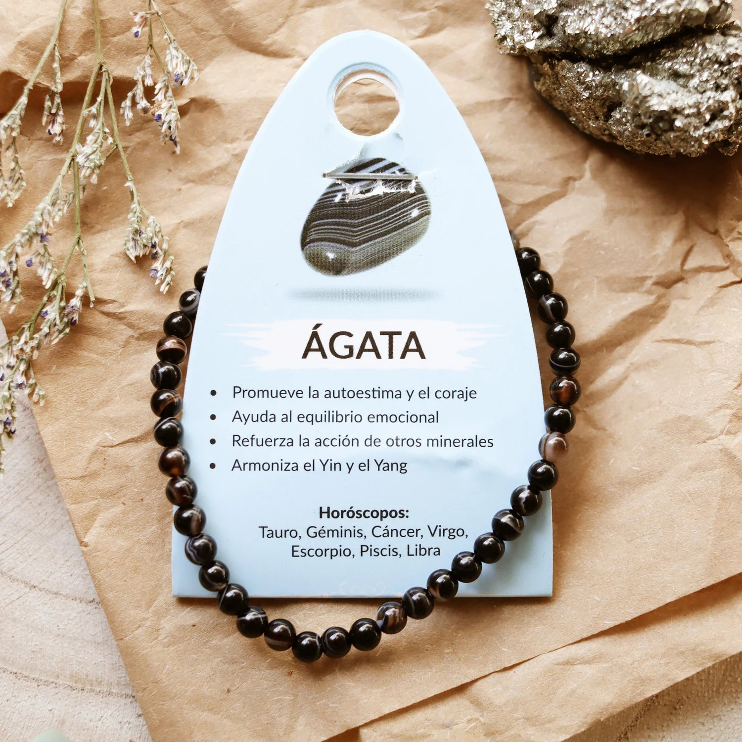 Pulsera de piedra natural Ágata Negra