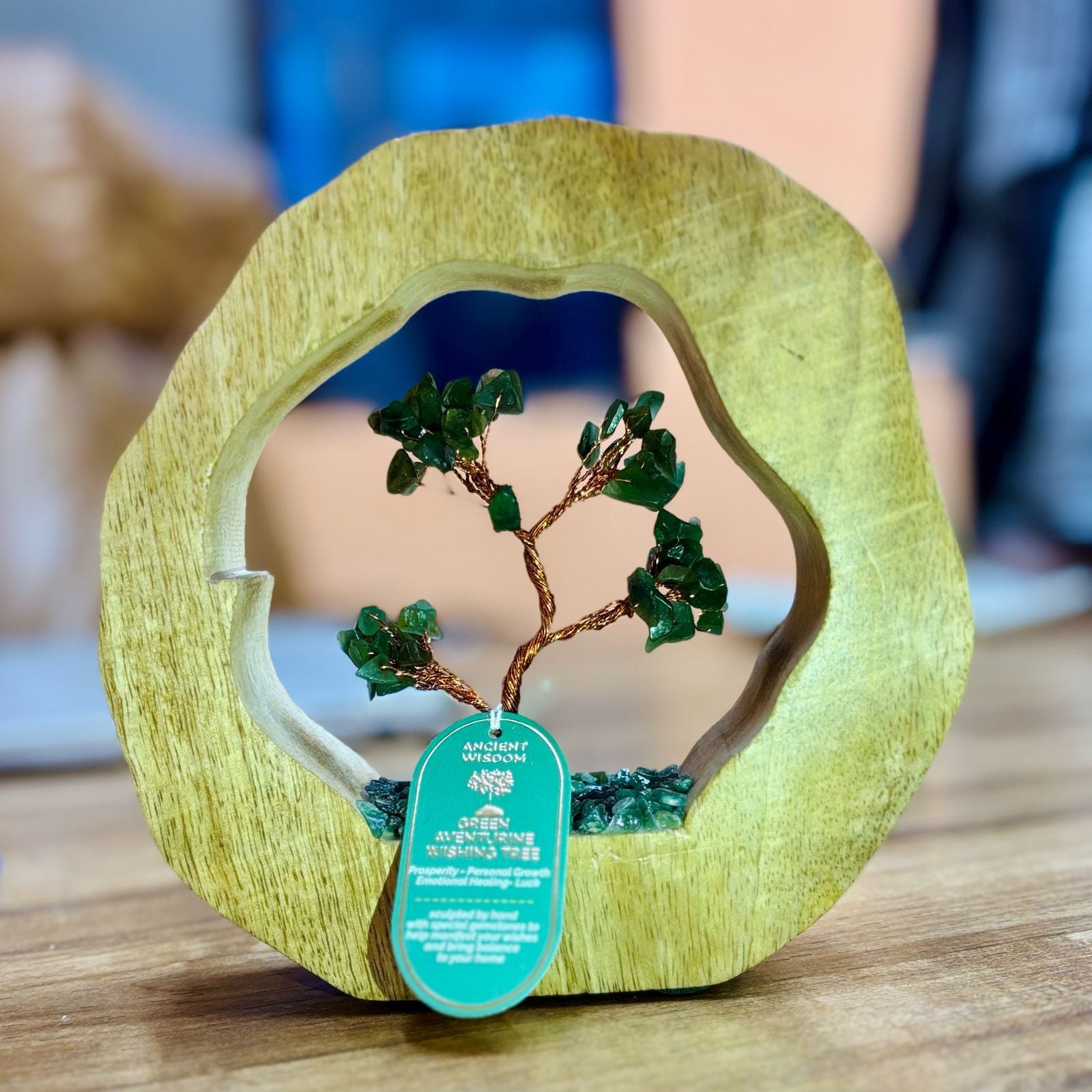 Jardín del Árbol de aventurina verde- Anillo de Madera de Mango - Aventurina Verde