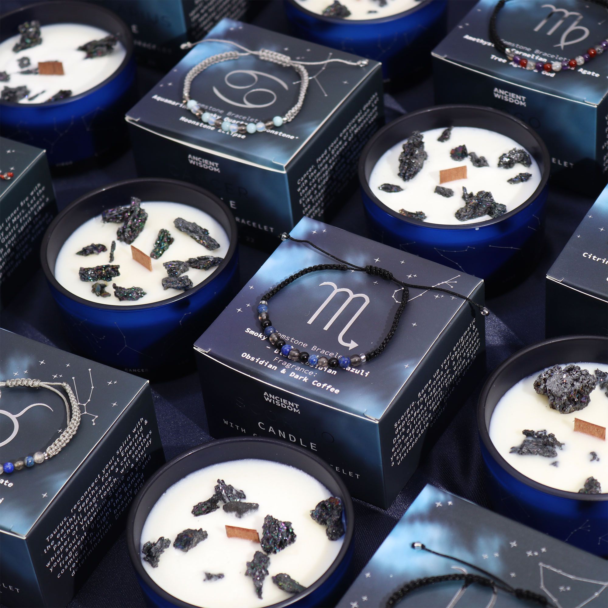 Vela de Cristal del Zodiaco con Pulsera de Piedras Preciosas - Géminis